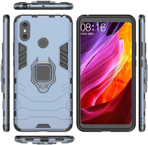 LuluMain Compatible with Xiaomi Mi Max 3 Case, Metal Ring Grip Kickstand Shockproof Hard Bumper Shell (Works with Magnetic Car Mount) Dual Layer R...