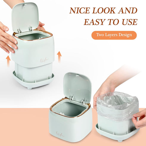 Mini Countertop Trash Can with 12 Rolls of Trash Bags, Desk Trash Can Tiny Trash Can with Press Type Lid, Desktop Trash Can Applicable for Bathroo...