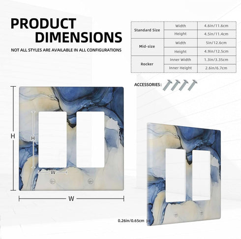 Navy Blue Marble 2 Gang Wall Plate Double Rocker Light Switch Cover Decorative Socket Covers Faceplates for Electrical Outlets Wallpalte Receptacl...