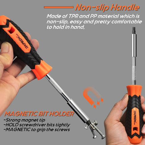 TEKPREM 24-Piece Metric & SAE Hex Bit Set with Magnetic 1/4" Screwdriver Bit Driver, Allen Wrench Drill Bits, Rubber Strip, and Storage Box...
