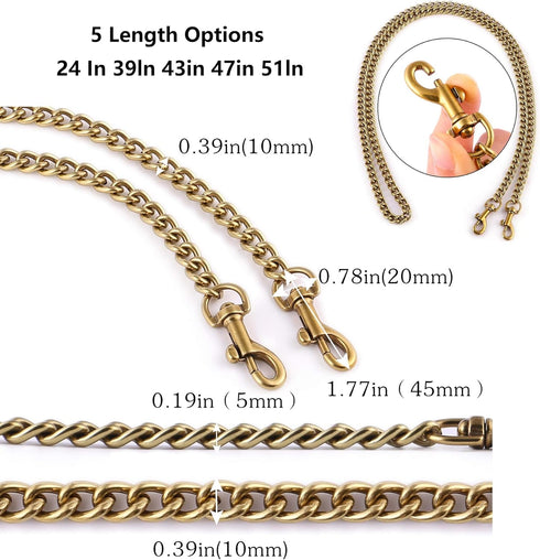 OAikor Antique Gold Purse Chain Strap,Metal Flat Chunky Crossbody Chain Strap Replacement,Compatible with Nolita 19/Tabby 26/Georgie 27 and More c...