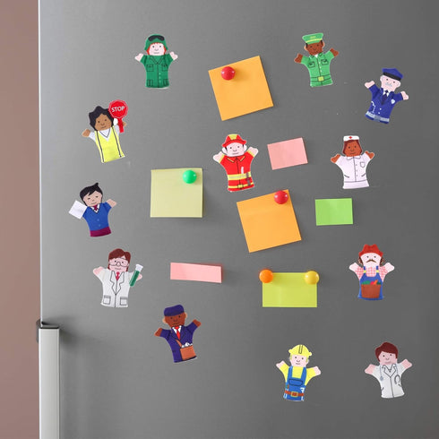 Magnet Happy Helpers People Toy Set for Fridge, Board and Refrigerator Magnets - Soft Fabric - 12 Pieces - Variety of Neighborhood People Characte...