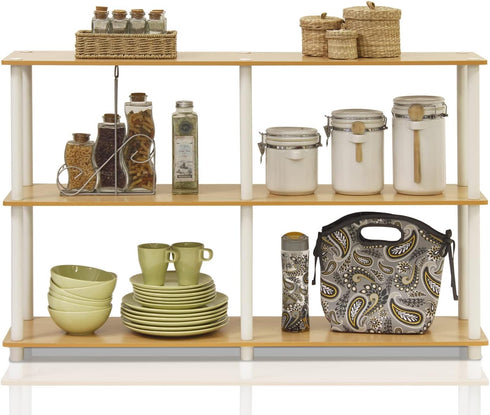 Furinno 99130BE/WH 3-Tier Double Size Storage Display Rack, Beech/White...