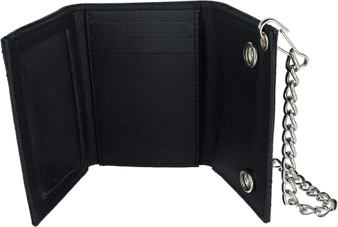 CTM Men's Leather Eagle Imprint Trifold Chain Wallet, Black...