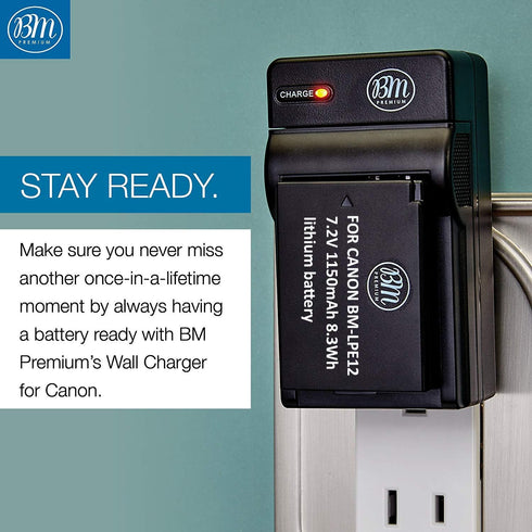 BM Premium LP-E12 Battery and Charger Kit for Canon EOS-M, EOS M2, EOS M10, EOS M50, EOS M50 Mark II, EOS M100, EOS M200, SX70 HS, Rebel SL1 Camer...