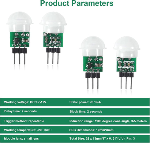 6PCS AM312 Mini Human Sensor Module, HC-SR312 Pyroelectric Infrared PIR Motion Automatic Detector DC 2.7 to 12V with 10pin Wire for Arduino...
