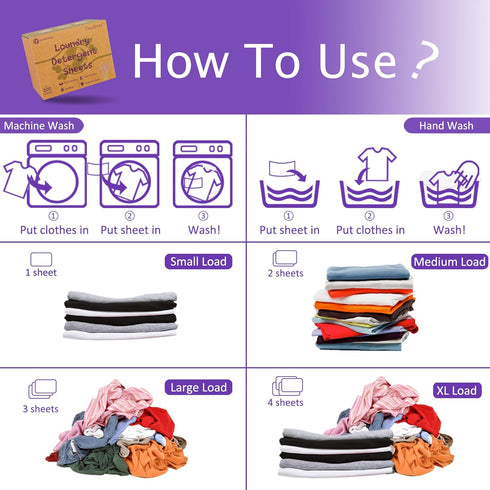 Laundry Detergent Sheets, 200 Loads Eco-Friendly Laundry Soap Strips - No Plastic Jug Hypoallergenic Liquid Less Dissolvable Space Saving Sheets f...