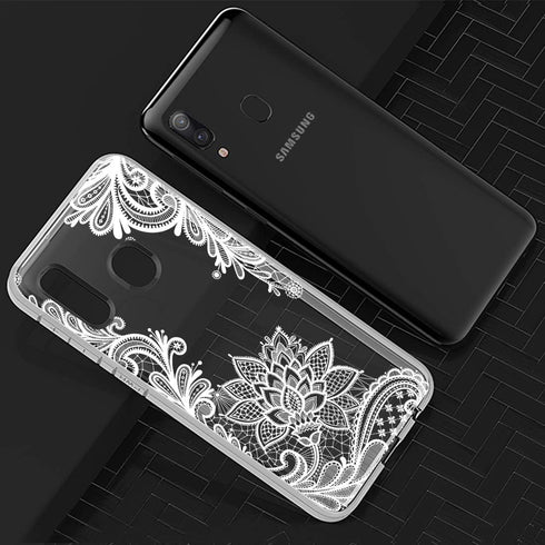 for Galaxy A20 Case, for Galaxy A30 Case with Flowers, Shockproof Clear Floral Soft Flexible TPU Slim Phone Cover for Samsung GalaxyA20 White Mand...