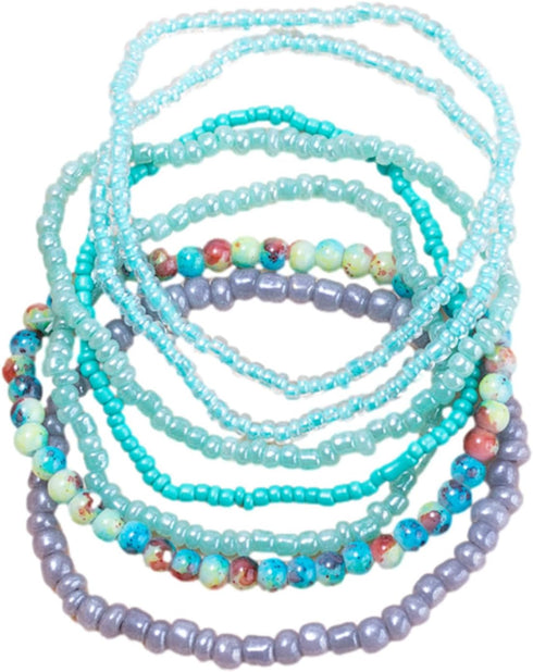 6-10Pcs Bohemian Stackable Beaded Bracelet Set for Women Friend Boho Layered Faux Pearl Crystal Seed Stretchy Strand Statement Bracelet Multicolor...
