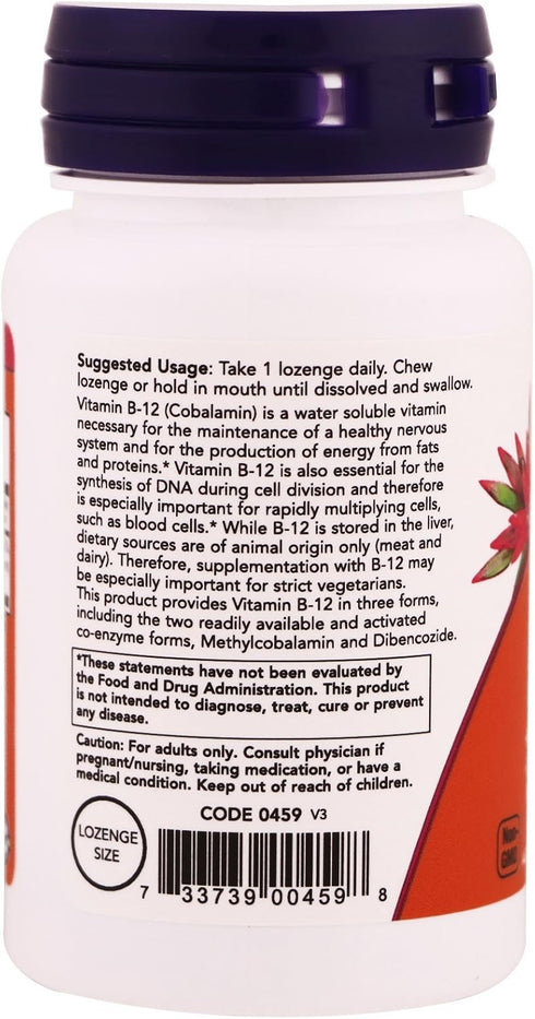NOW Supplements, B-12 2,000 mcg, Energy Production*, Nervous System Health*, 100 Lozenges...