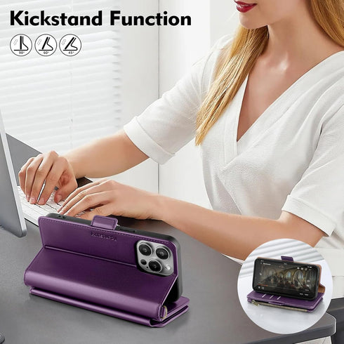 Antsturdy for iPhone 15 Pro Max Wallet Case?RFID Blocking? PU Leather Phone Case Women Men flip Shockproof Protective Cover with Strap Zipper Pock...