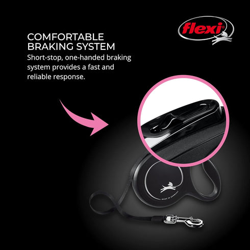 FLEXI® New Classic Retractable Dog Leash (Cord), Ergonomic, Durable and Tangle free Pet Walking Leash for Dogs Up to 44 lbs, 26 ft, Medium, Black...