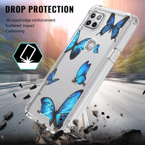 Cell Phone Case for Motorola Moto One 5G Ace, Moto One 5G Ace Case Clear Acrylic Backing with Blue Butterfly Design, Flexible TPU Bumper Shockproo...