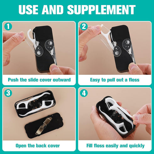 Portable Dental Floss Case Automatic Dental Floss Pick Organizer Case Travel Flosser Dispenser Storage Case Refillable Holder Boxes with 10 Floss ...