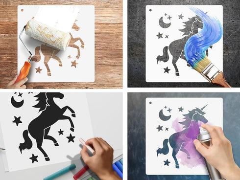 Unicorn Stencil 10 ? 10 inch - Reusable Stencils for Painting and Crafts Unicorn Stencil for Painting on Wood, Canvas, Paper, Fabric, Walls and Fu...