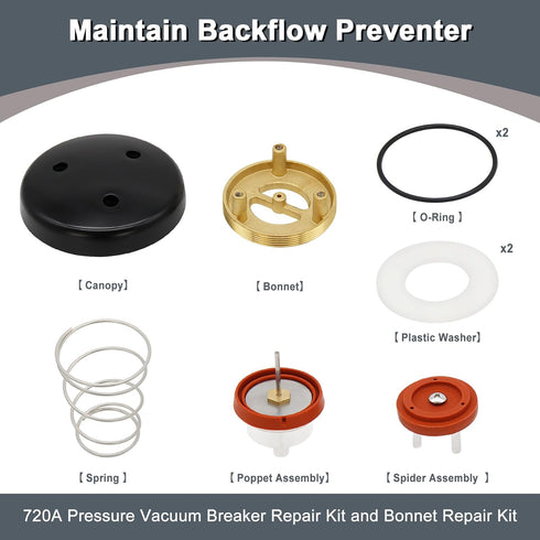 720A Pressure Vacuum Breaker Repair Kit and Bonnet Repair Kit for Zurn Wilkins 1/2”, 3/4”, and 1”- 2“ Pressure Vacuum Breaker Assembly...