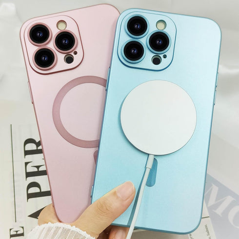 Magnetic Case for iPhone 15 Pro Max Phone Case for Women, Matte Luxury Soft Metallic Luster Design with Camera Lens Protector, Compatible with Mag...