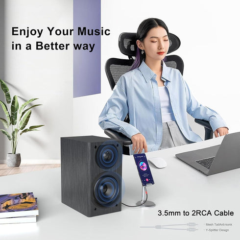 2RCA to 3.5mm,?3M? 1/8 to RCA 2-Male Headphone Jack Fish Wire Braid Y Splitter RCA Auxiliary Cord for Smartphone, Tablet, HDTV,MP3 Player Speaker...