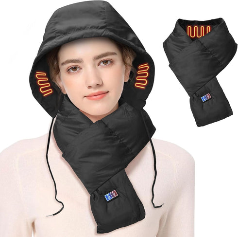 Electric Heated Scarf with Hat, Rechargable Portable Neck Heating Pad for Cramps Neck Pain Relief Cordless Heating Pad Thermal Neck Brace for Men ...