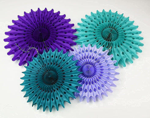 Mermaid Birthday Party Decorations Teal Purple /Wonderland Frozen Party Decorations/Under The Sea Party Supplies Teal Purple Tissue Paper Fan/Froz...