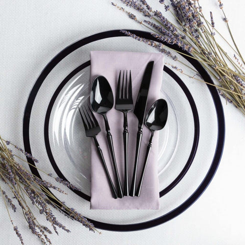 Infinity Flatware Black Disposable Teaspoons - 32 Count | Posh Premium Plastic Cutlery for Special Occasions...