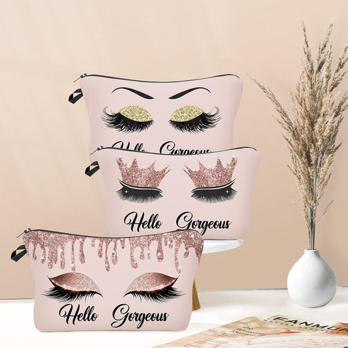 3 Pack Hello Gorgeous Funny Makeup Bag Gift for Women Inspirational Cosmetics Pouch for Purse Travel Bag Cases for Toiletries Accessories Organize...