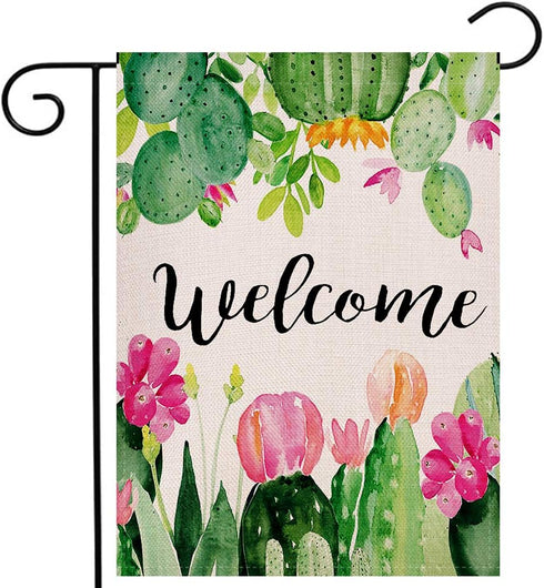 Spring Cactus Welcome Garden Flag 12.5×18 Inch Small Vertical Double Sided Seasonal Outdoor Décor for Yard Flag...