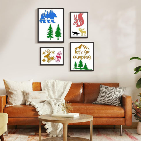 36 Pcs Animal Painting Stencils Tree Stencils Template Reusable Forest Mountain Stencils Bear Wolf Deer Animal Stencil for Painting on Wood Wall R...