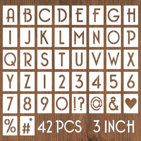 3 Inch Letter Stencils and Numbers, 42 Pcs Alphabet Drawing Stencils, Reusable Plastic Craft Templates for Painting on Wood, Wall, Fabric, Rock, S...