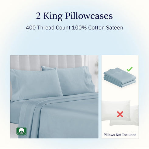 California Design Den King Size Pillowcase Set - 400 Thread Count, 100% Cotton Sateen, Luxury Set of 2 Pillow Covers, Breathable, Cooling, Soft fo...