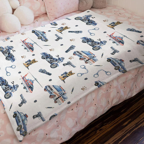 Watercolor Police Vehicles Car Motorcycle Helicopter Baby Blanket for Boys Police Dogs Flannel Swaddle Blanket Soft Receiving Blankets Newborn Nur...