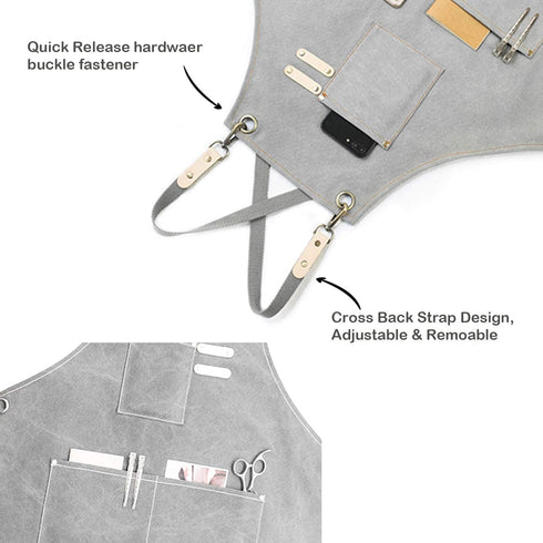 carrotez Chef Apron, Waterdrop Resistant Cotton Canvas Cross Back Adjustable Apron, M-XXL (Light Grey)...