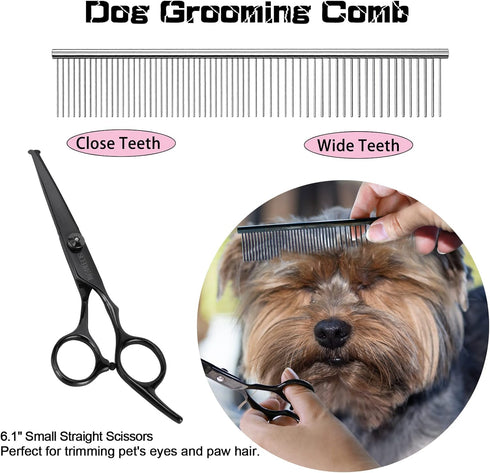 Dog Grooming Scissors Kit with Safety Round Tips, Professional 6 in 1 Grooming Scissors for Dog, Cats, Pets, 4CR Stainless Steel, Sharp and Durabl...