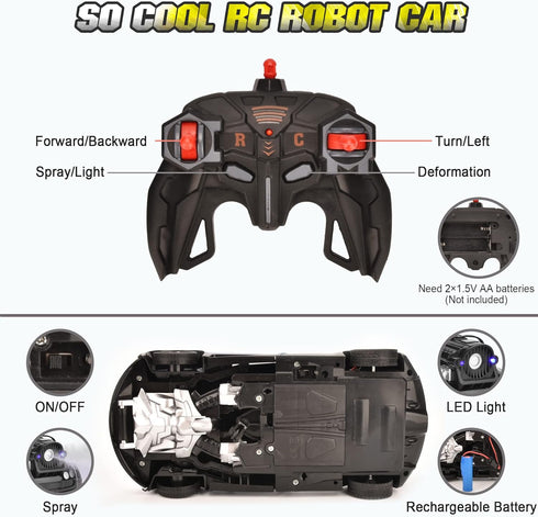 RC Robot Car for Kids Transform Car Toy, Deformation Remote Control Vehicle with Gesture Sensing One Button Transformation 360°Rotating Drifting 1...