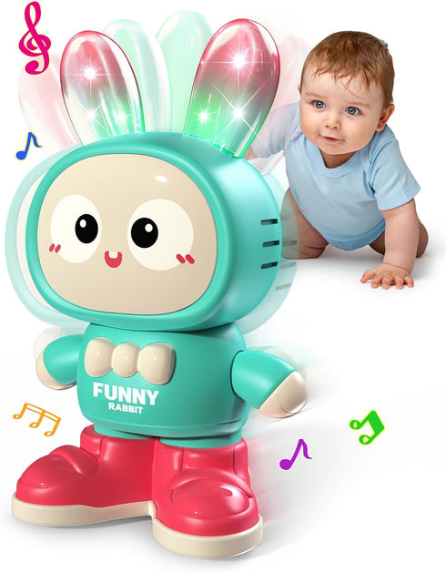 Crawling Rabbit Baby Toy Gifts, Infant Tummy Time Toys, Cute Dancing Walking Moving Babies Sensory Induction Rabbit with Light Up Music for 0-6 6-...
