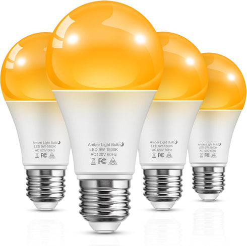 L LOHAS LED Sleep aid Amber Light Bulbs, Blue Light Blocking, A19 9W(60 Watt Equivalent) Dim Light Bulbs, 1800K Warm Light Bulb, E26 Base, 4 Pack...