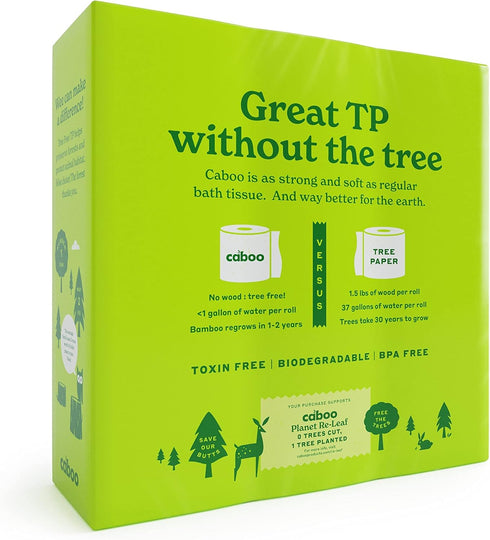 Caboo Tree Free Toilet Paper, Septic Safe Bath Tissue, Quick Dissolving 2 Ply Sheets - 300 Sheets Per Roll, 9 Double Rolls...