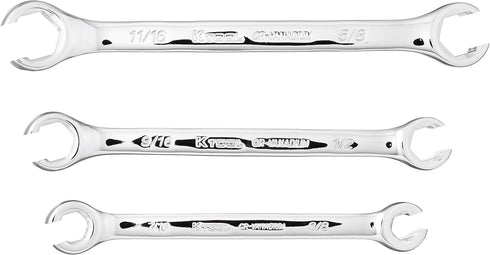 K Tool International 44003 SAE Flare Nut Wrench Set for Garages, Repair Shops and DIY, Heat-treated, Chrome Vanadium Steel, Polished, Includes 3/8...