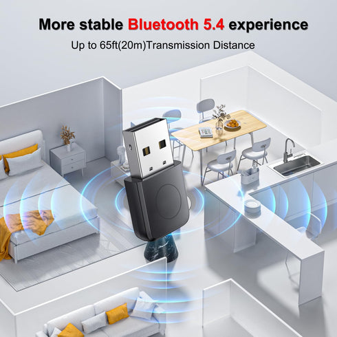 USB Bluetooth Adapter for PC, Bluetooth 5.4 Dongle Receiver, Plug and Play for Windows 11/10/8.1, Bluetooth Receiver & Transmitter for Bluetooth K...