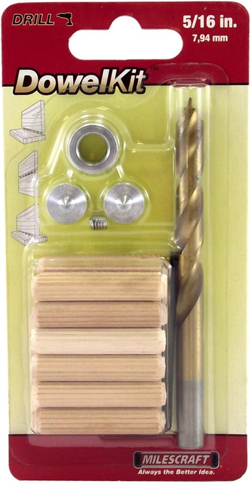 Milescraft 5338 Dowel Kit 5/16in - Includes Brad Point Drill Bit, Fluted Wooden Dowel Pins With Chamfered Ends (12pcs), 2 Dowel Tenon Centers, and...