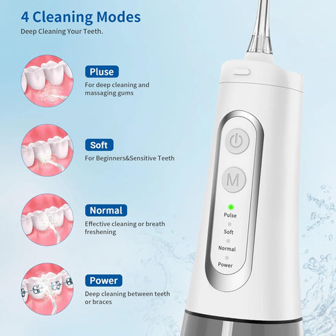 Water Dental flosser Cordless for Teeth Cleaning Mode Oral irrigator 300ML Braces, rechargeble Portable IPX7 Waterproof, White...