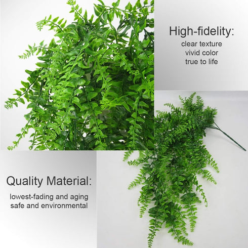 Fake Fern Artificial Hanging Ferns Outdoor Faux Hanging Greenery Plant Indoor UV Resistant Plastic Plants for Wall, Wedding Party, Holiday Decor-2...