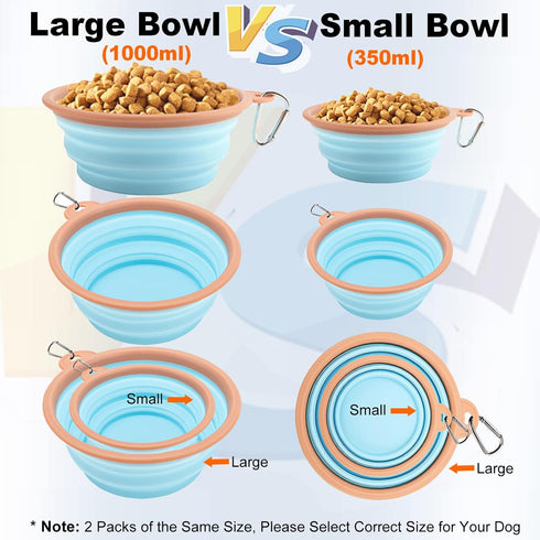 Collapsible Dog Bowls for Travel Portable Pet Food Water Bowl Foldable Silicone Food Dish with Carabiner Clip, BPA Free, Perfect for Feeding Small...