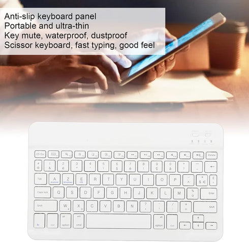 Sanpyl Keyboard, 10in Ultra Thin Bluetooth French AZERT Keyboard Scissor Slim Waterproof Multifunctional Keyboard for Tablet Phone Computer(White)...