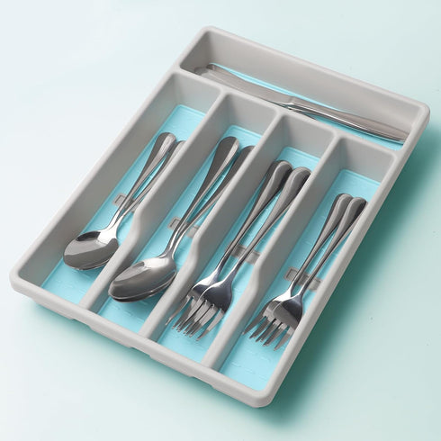 Silverware Organizer with Icons?Plastic Cutlery silverware Tray for Drawer?Utensil Flatware Tableware Organizer for Kitchen with Non-slip TPR,Fits...