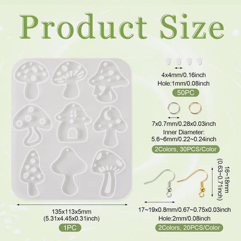 KISSITTY Mushroom Silicone Pendant Molds Earring Making Kit Resin Casting Molds with Earrings Hooks Jump Rings for Women Earrings Necklaces Bracel...
