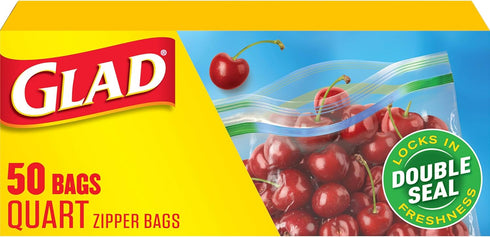 Glad Zipper Food Storage Plastic Bags - Quart - 50 Count (Packaging May Vary)...