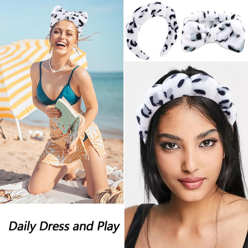 VELSCRUN 6 Pack Spa Headband, Makeup Headband, Face Wash Headband, Skincare Headbands, Black White Leopard Sponge Hair Band Bow Tie Spa Headband f...