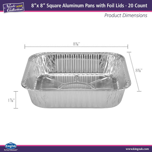 Nicole Home Collection 8x8 Aluminum Pans (20 Pack) 8 Inch Foil Pans - Cake Pans - Aluminum Square Pans - Disposable Food container - great For Cak...