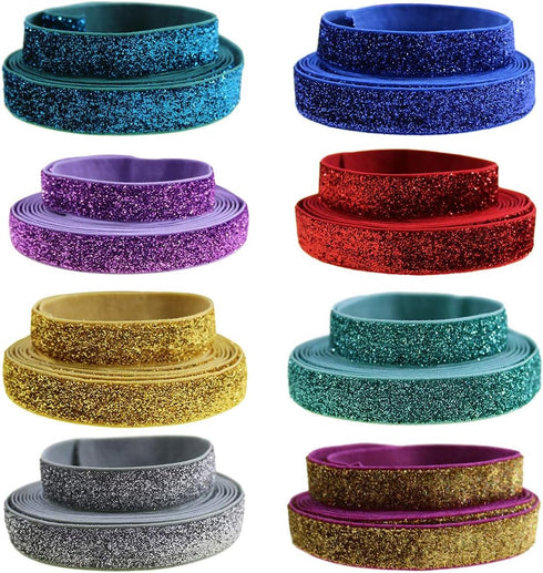 Colorful 16 Yards Ribbon Elastics Glitter Metallic Fold Over Elastic Stretch FOE Elastics Hair Ties Headbands for Baby Girls Hair Bow, 5/8" 15mm, ...